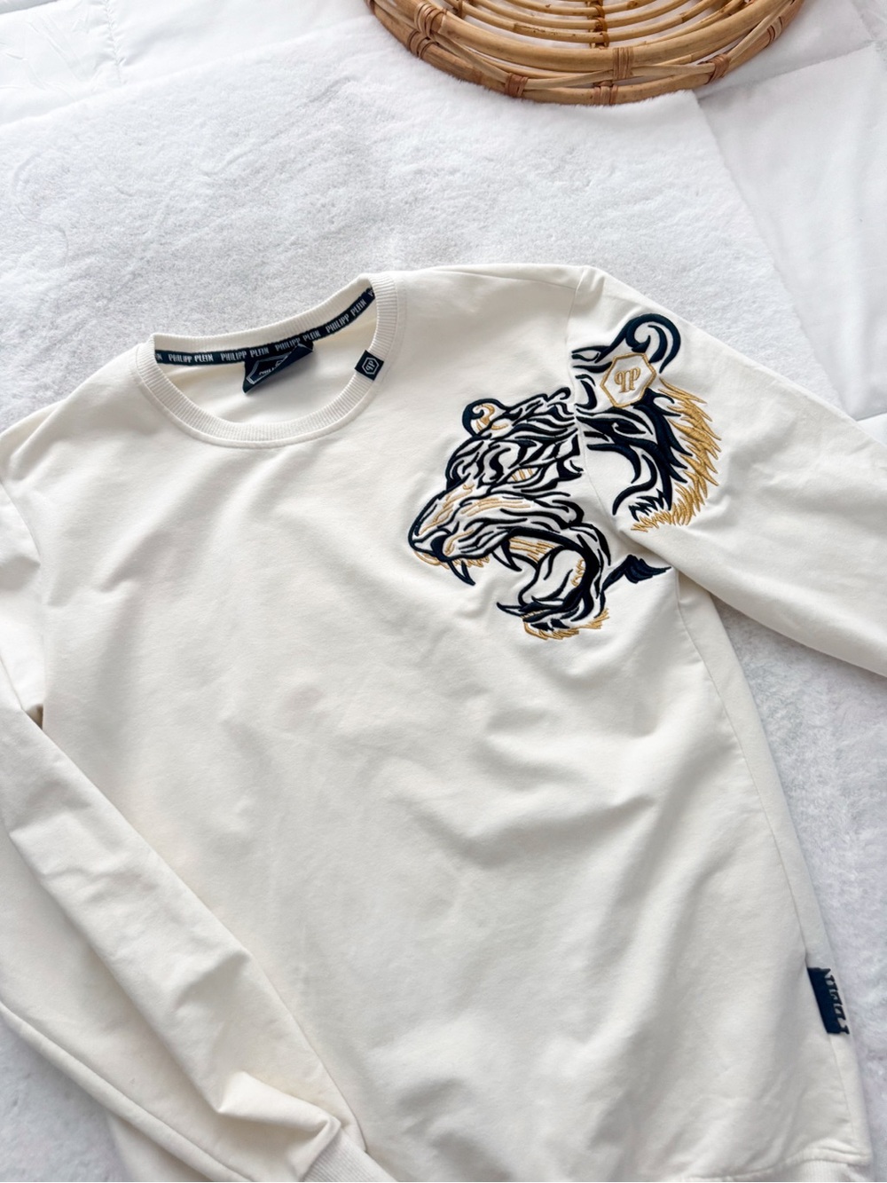 Philipp Plein Platinum Cut Tiger Embroidered Sweatshirt Cream XXL - Picture 4 of 11